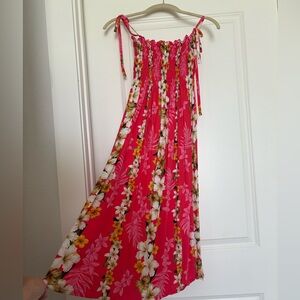Made in Hawaii shirring top Floral Pink Maxi Dress